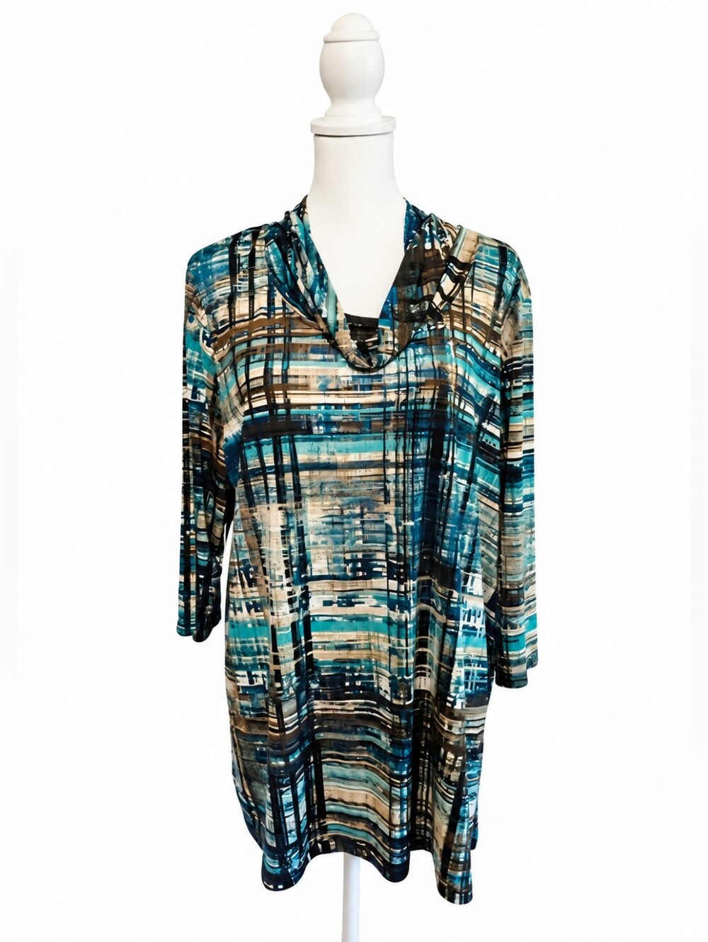 Teal and Black Patterned Women's Tunic. Great Fall Top